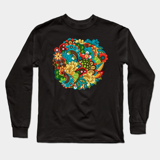 floral circular doodle ethnic Long Sleeve T-Shirt by Mako Design 